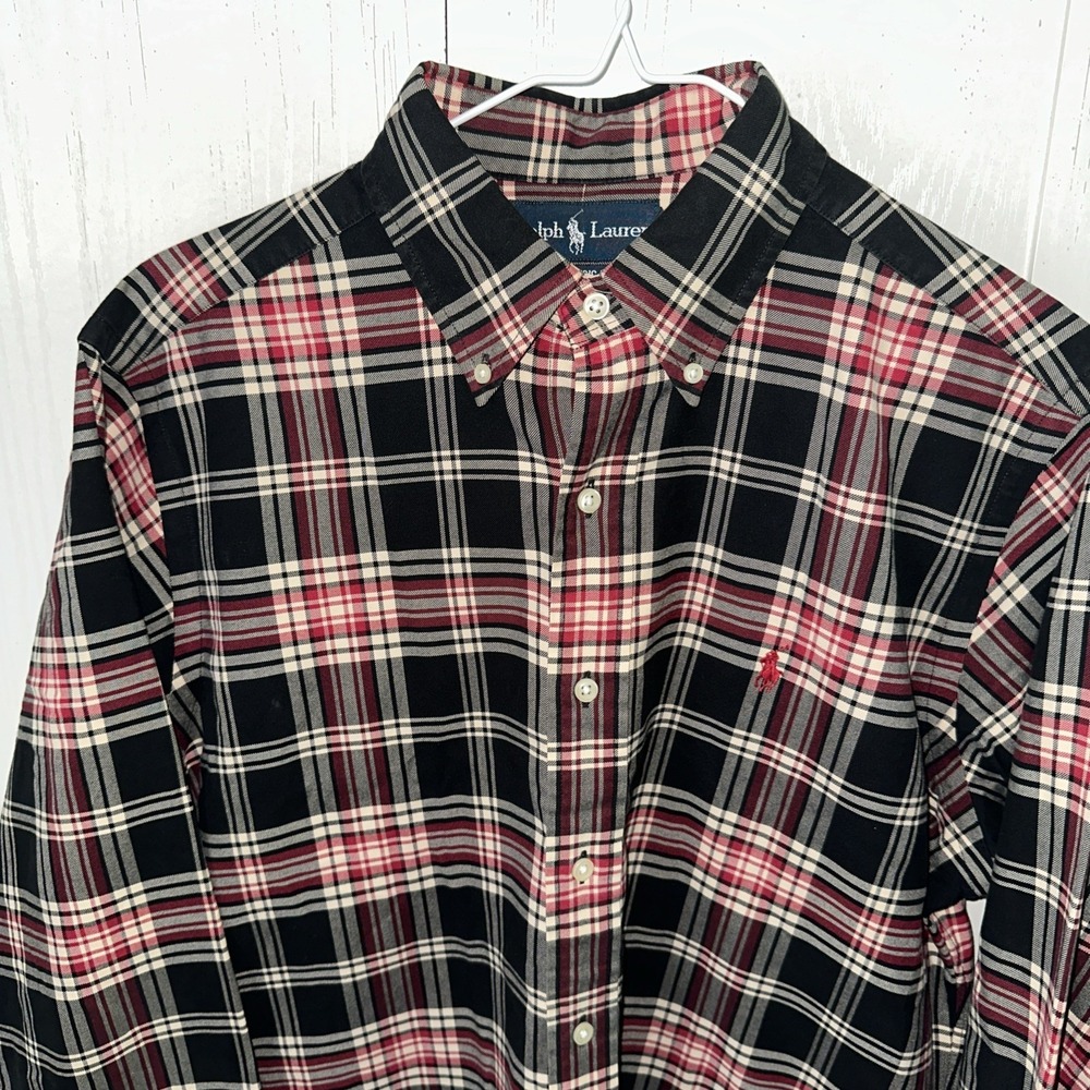 RALPH LAUREN MENS Classic Fit Button Down Shirt 100% Cotton Red White Black